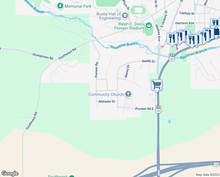 map of restaurants, bars, coffee shops, grocery stores, and more near 1050 Cadillac Drive in Platteville