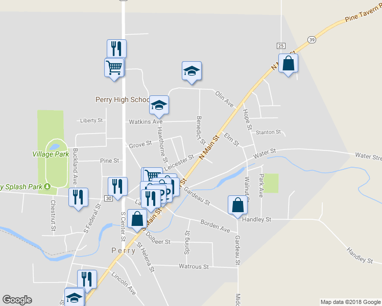 map of restaurants, bars, coffee shops, grocery stores, and more near 81 Leicester Street in Perry