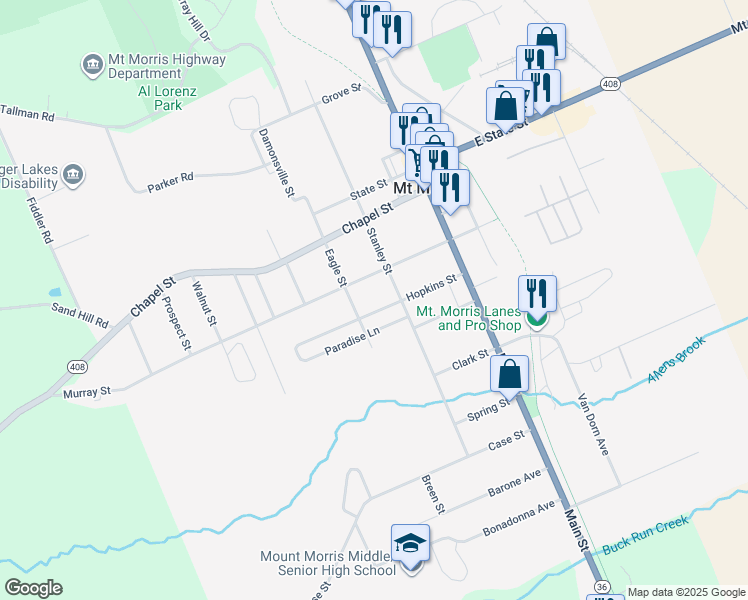 map of restaurants, bars, coffee shops, grocery stores, and more near 37 Hopkins Street in Mount Morris