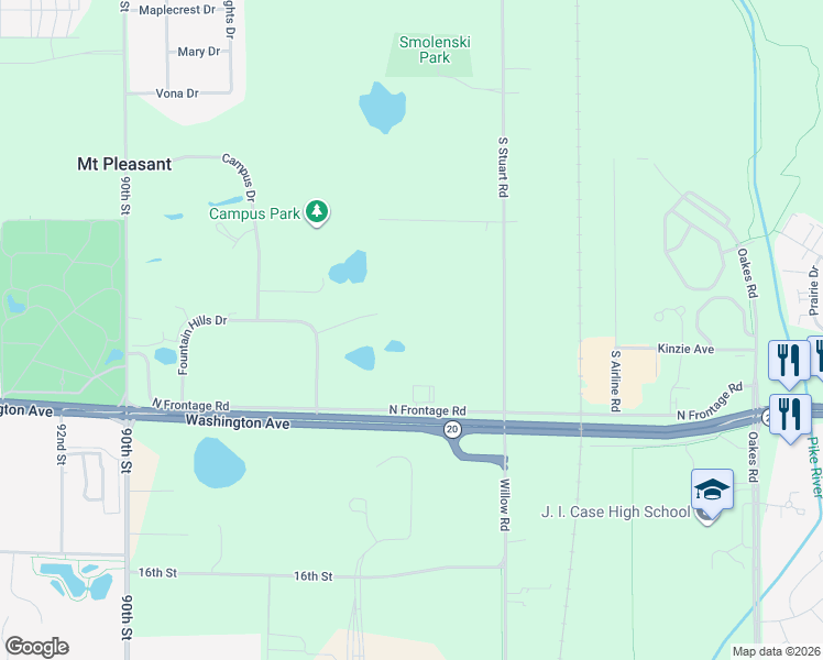 map of restaurants, bars, coffee shops, grocery stores, and more near 8224 Washington Avenue in Mount Pleasant