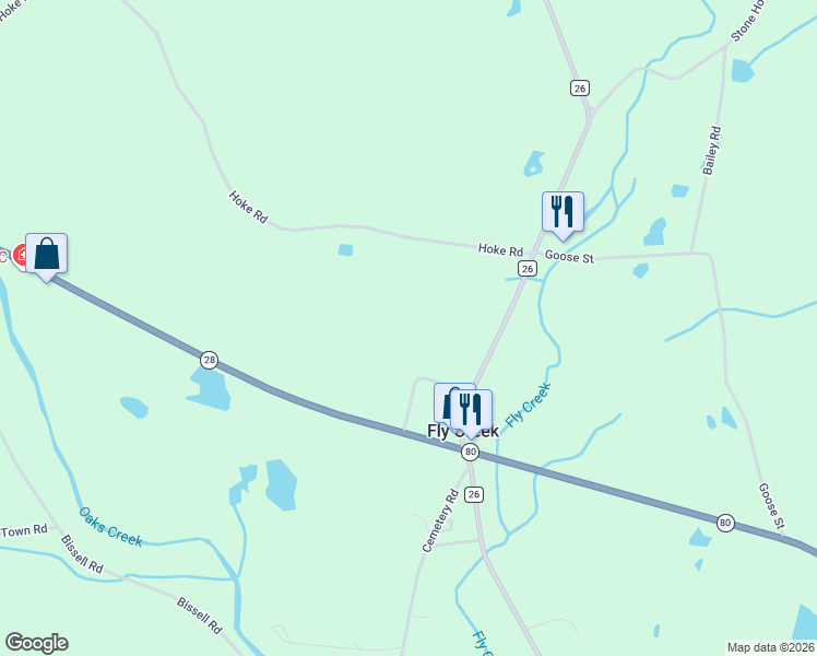 map of restaurants, bars, coffee shops, grocery stores, and more near 115-123 Schoolhouse Road in Fly Creek