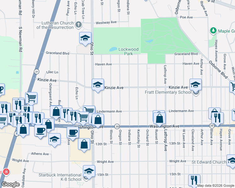 map of restaurants, bars, coffee shops, grocery stores, and more near 932 Oregon Street in Racine