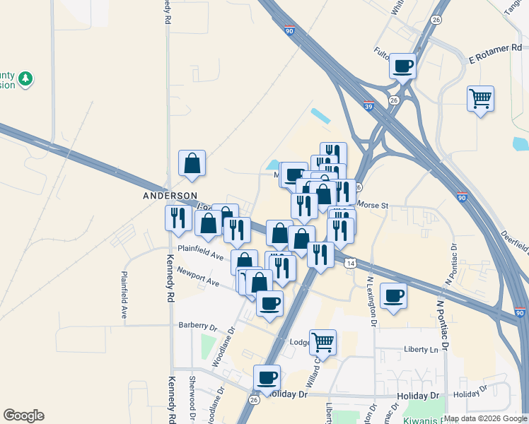 map of restaurants, bars, coffee shops, grocery stores, and more near 1901-1919 Humes Road in Janesville
