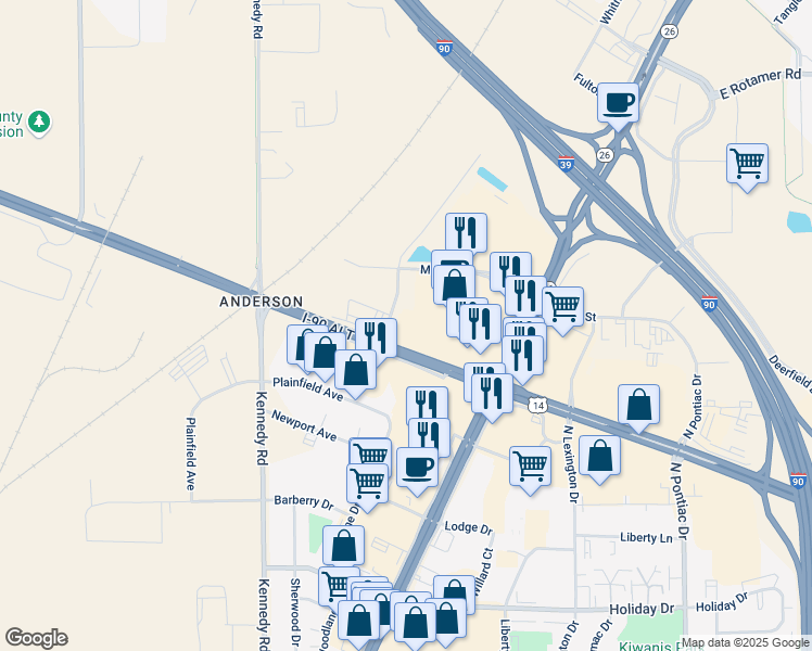 map of restaurants, bars, coffee shops, grocery stores, and more near 1901-1919 Humes Road in Janesville