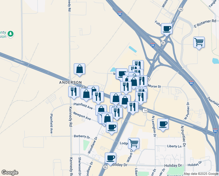 map of restaurants, bars, coffee shops, grocery stores, and more near 1901 Humes Road in Janesville