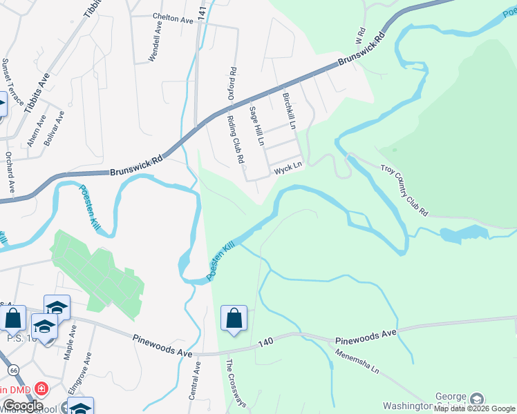 map of restaurants, bars, coffee shops, grocery stores, and more near 1 Pheasant Lane in Troy