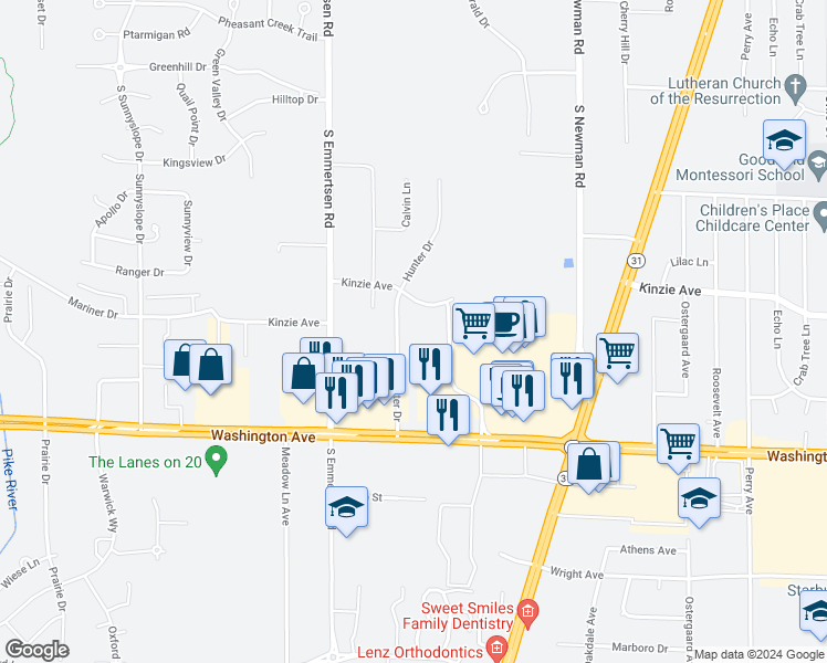 map of restaurants, bars, coffee shops, grocery stores, and more near 943 Hunter Drive in Mount Pleasant