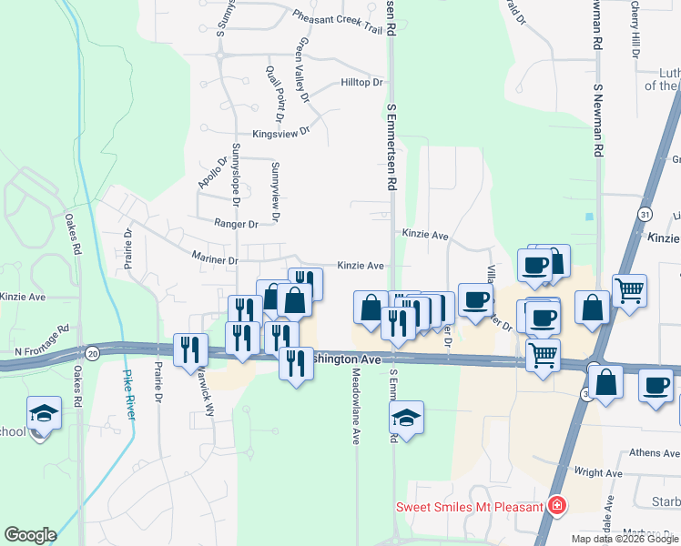 map of restaurants, bars, coffee shops, grocery stores, and more near 6329 Kinzie Avenue in Mount Pleasant