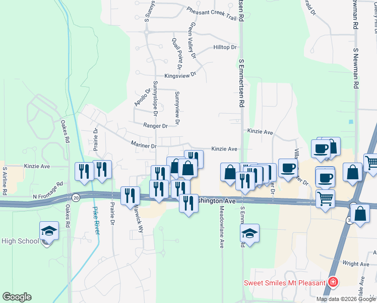map of restaurants, bars, coffee shops, grocery stores, and more near 918 Langdon Court in Racine