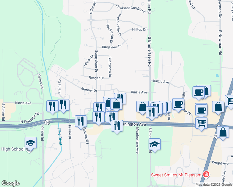 map of restaurants, bars, coffee shops, grocery stores, and more near 918 Langdon Court in Racine