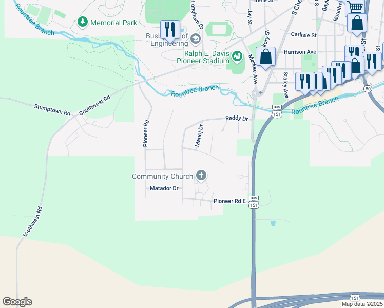 map of restaurants, bars, coffee shops, grocery stores, and more near 1080 Manoj Drive in Platteville