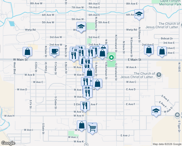 map of restaurants, bars, coffee shops, grocery stores, and more near 147 East Avenue A in Jerome