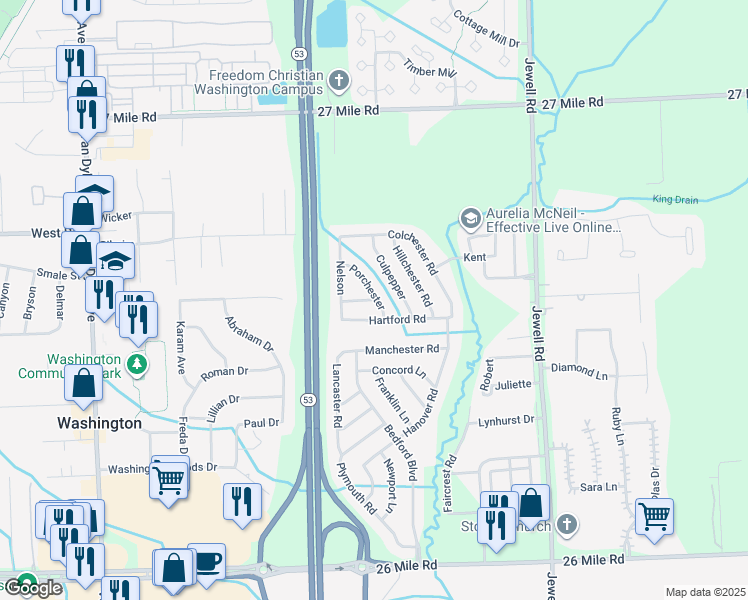 map of restaurants, bars, coffee shops, grocery stores, and more near 11185 Scott in Washington
