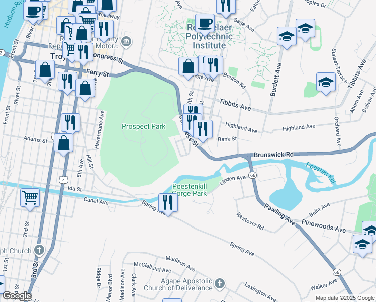 map of restaurants, bars, coffee shops, grocery stores, and more near 365 New York 2 in Troy