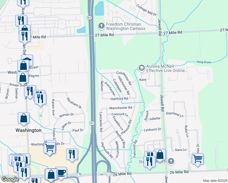 map of restaurants, bars, coffee shops, grocery stores, and more near 58277 Culpepper in Washington