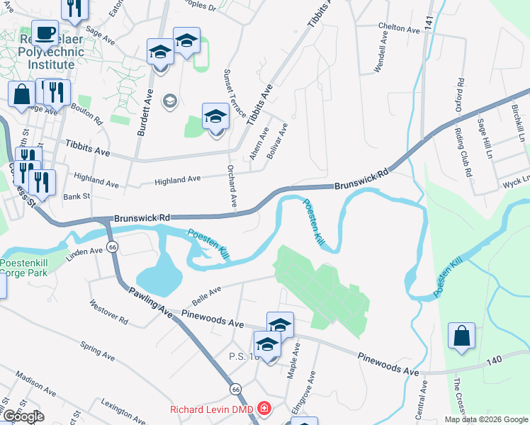 map of restaurants, bars, coffee shops, grocery stores, and more near 1 Cheryl Court in Troy