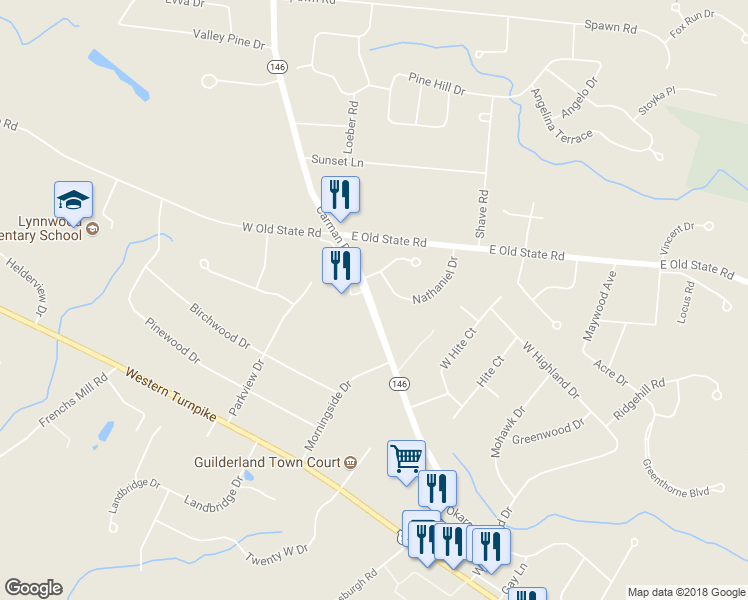 map of restaurants, bars, coffee shops, grocery stores, and more near 3811 Carman Road in Schenectady