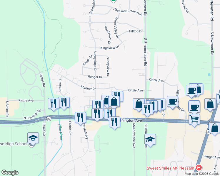 map of restaurants, bars, coffee shops, grocery stores, and more near 6540 Mariner Drive in Mount Pleasant