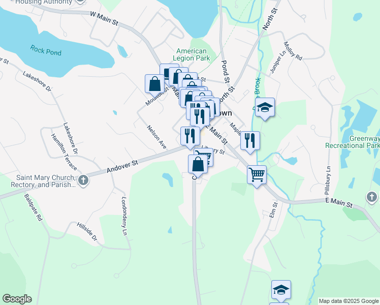 map of restaurants, bars, coffee shops, grocery stores, and more near 1 Library Street in Georgetown