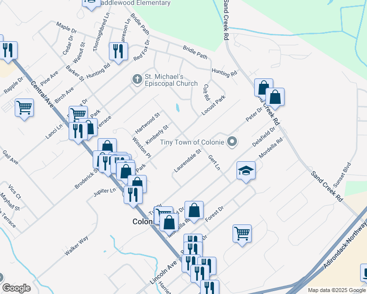 map of restaurants, bars, coffee shops, grocery stores, and more near in Albany