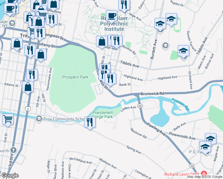 map of restaurants, bars, coffee shops, grocery stores, and more near 365 New York 2 in Troy