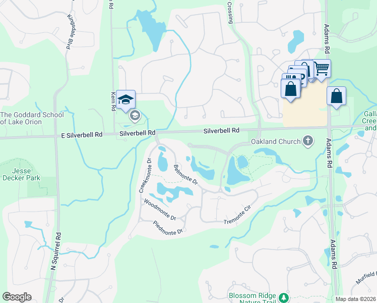 map of restaurants, bars, coffee shops, grocery stores, and more near 3707 Oakmonte Boulevard in Oakland charter Township