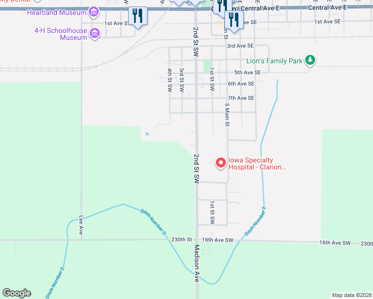 map of restaurants, bars, coffee shops, grocery stores, and more near 1020 Madison Avenue in Clarion