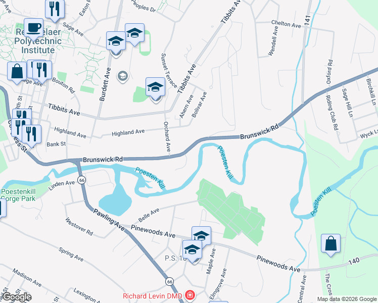 map of restaurants, bars, coffee shops, grocery stores, and more near 1 Cheryl Court in Troy