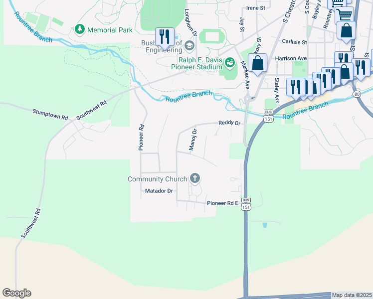 map of restaurants, bars, coffee shops, grocery stores, and more near 1080 Manoj Drive in Platteville