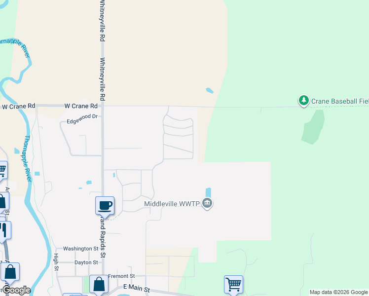 map of restaurants, bars, coffee shops, grocery stores, and more near 425 Cider Mill Drive in Middleville