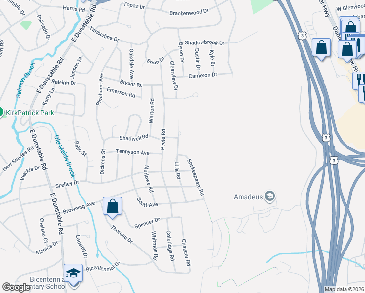 map of restaurants, bars, coffee shops, grocery stores, and more near 118 Lille Road in Nashua