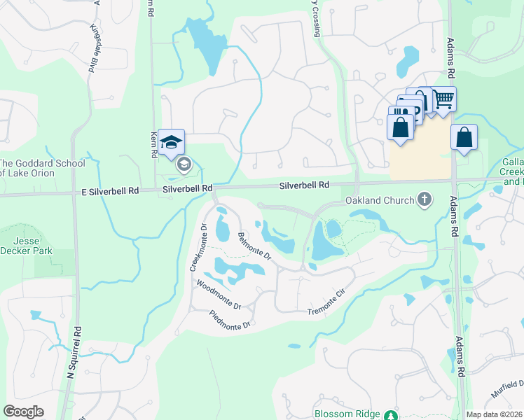 map of restaurants, bars, coffee shops, grocery stores, and more near 3707 Oakmonte Boulevard in Oakland charter Township