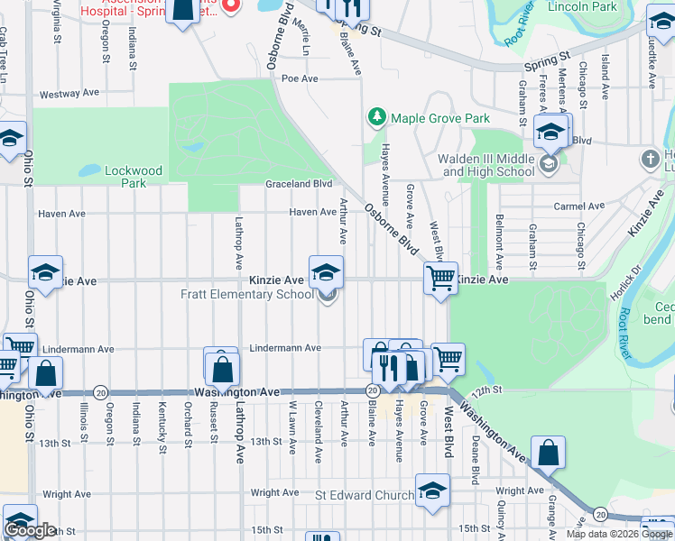 map of restaurants, bars, coffee shops, grocery stores, and more near 825 Cleveland Avenue in Racine
