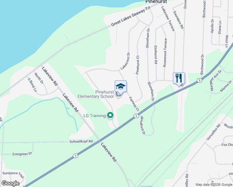 map of restaurants, bars, coffee shops, grocery stores, and more near 6050 Fairway Court in Lake View