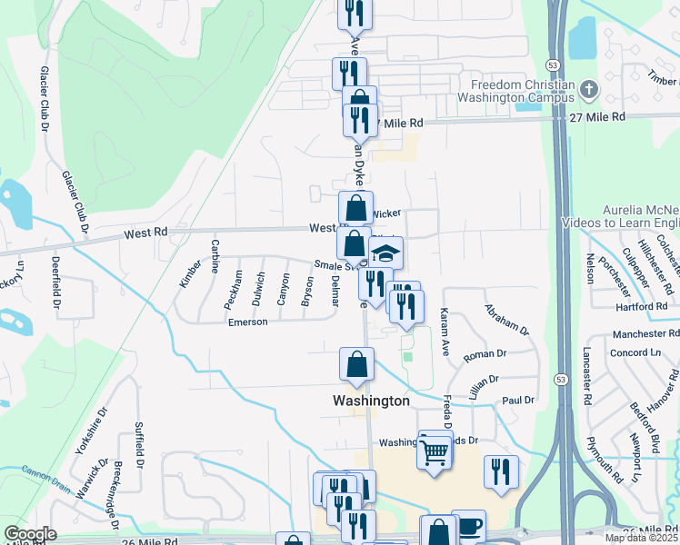 map of restaurants, bars, coffee shops, grocery stores, and more near 7730 Smale Street in Washington
