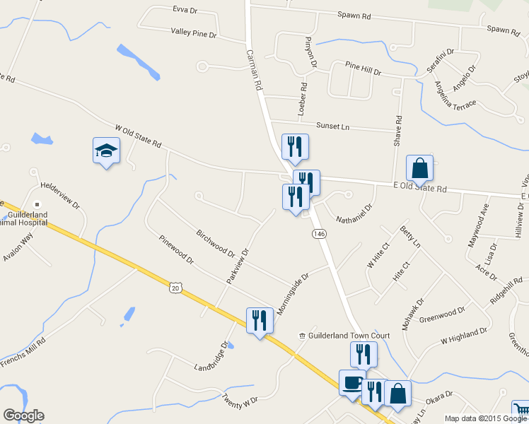 map of restaurants, bars, coffee shops, grocery stores, and more near 319 Parkview Drive in Schenectady