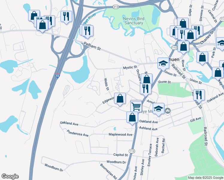 map of restaurants, bars, coffee shops, grocery stores, and more near 2 Short Street in Methuen
