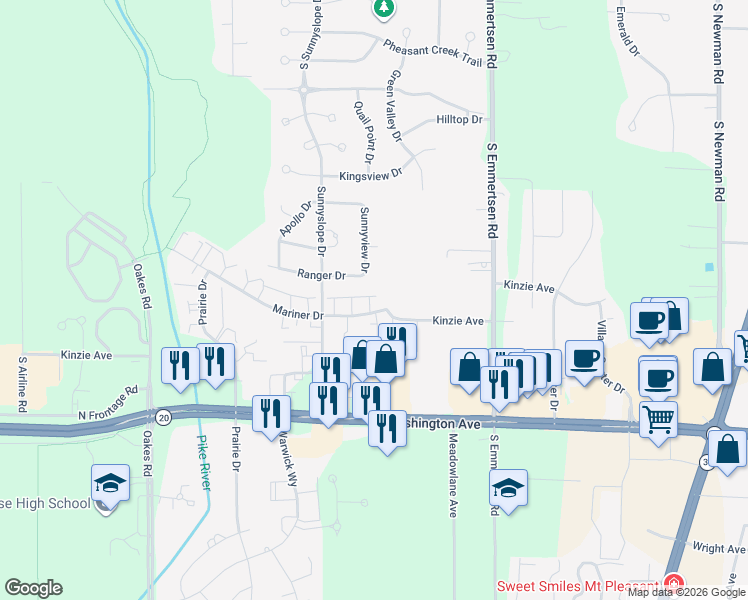 map of restaurants, bars, coffee shops, grocery stores, and more near 6540 Mariner Drive in Mount Pleasant