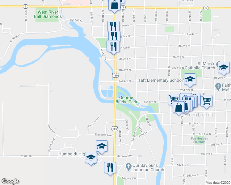 map of restaurants, bars, coffee shops, grocery stores, and more near 219 Lincoln Avenue in Humboldt