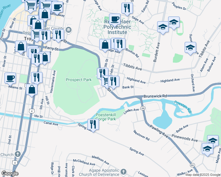 map of restaurants, bars, coffee shops, grocery stores, and more near 365 New York 2 in Troy