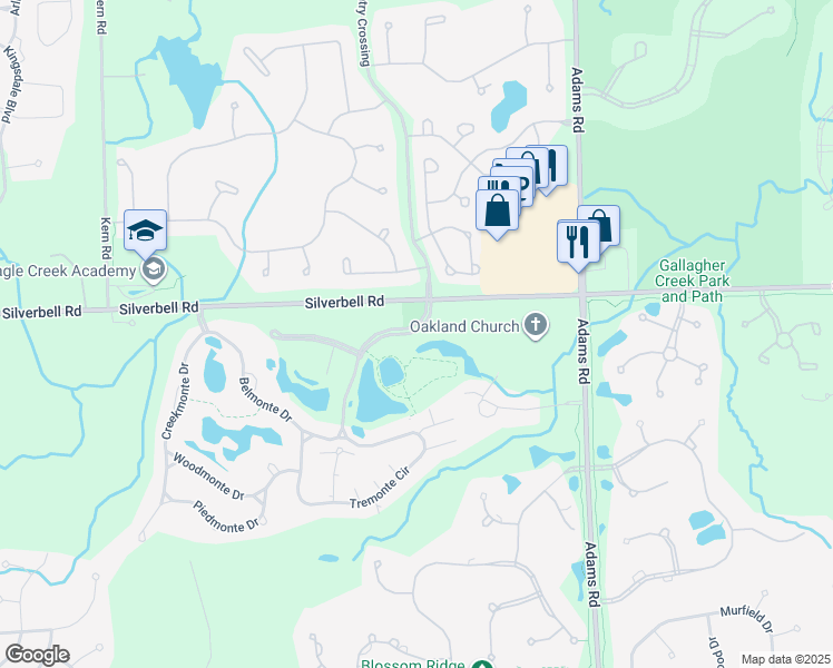 map of restaurants, bars, coffee shops, grocery stores, and more near 3513 Oakmonte Boulevard in Rochester