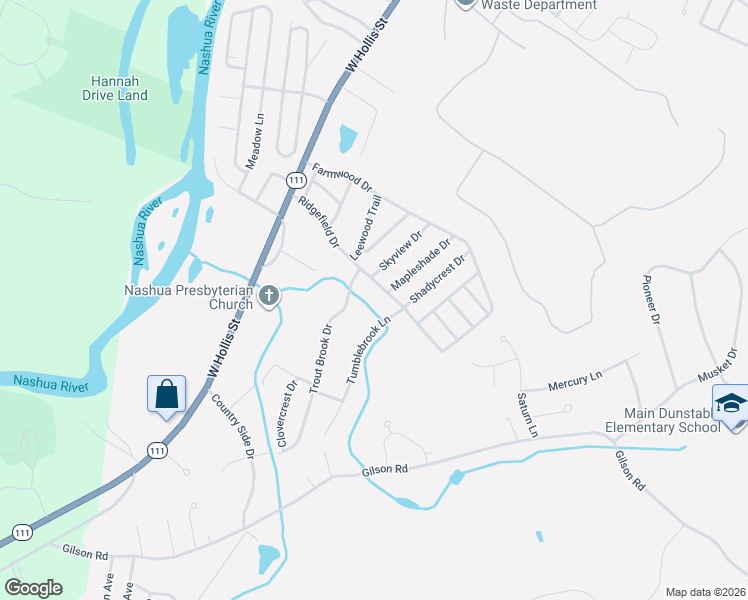 map of restaurants, bars, coffee shops, grocery stores, and more near 25 Trout Brook Drive in Nashua