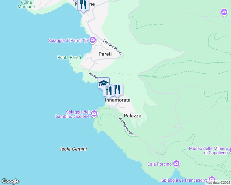 map of restaurants, bars, coffee shops, grocery stores, and more near 25 Via Innamorata in Innamorata