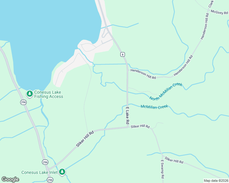 map of restaurants, bars, coffee shops, grocery stores, and more near 6150 East Lake Road in Conesus