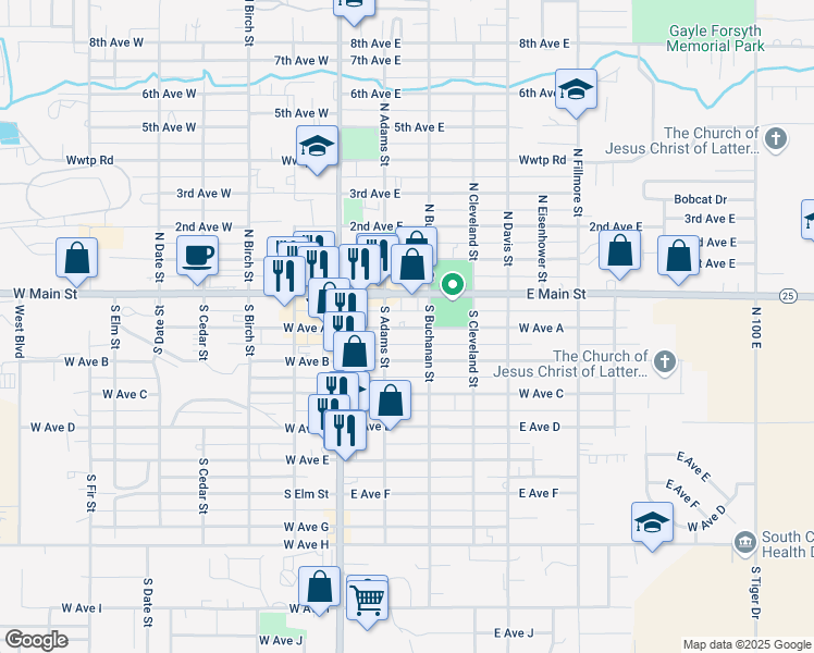 map of restaurants, bars, coffee shops, grocery stores, and more near 248 East Ave A in Jerome