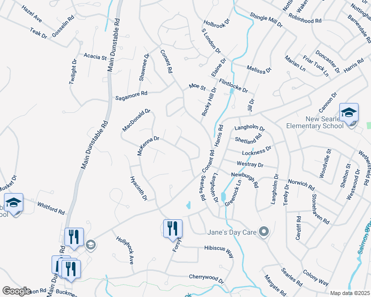 map of restaurants, bars, coffee shops, grocery stores, and more near 19 McKenna Drive in Nashua