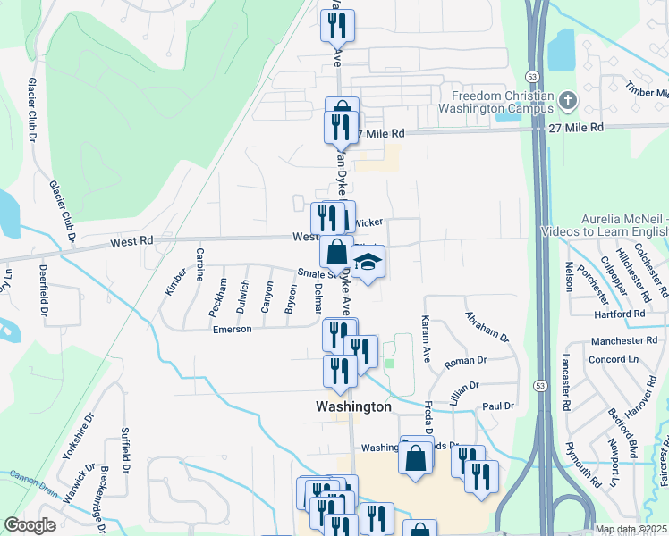 map of restaurants, bars, coffee shops, grocery stores, and more near 7730 Smale Street in Washington