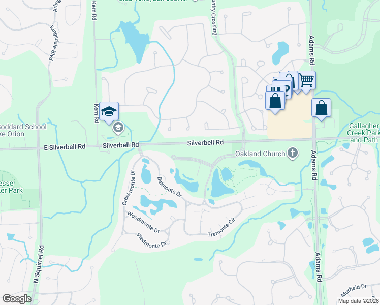 map of restaurants, bars, coffee shops, grocery stores, and more near 3609 Oakmonte Boulevard in Rochester