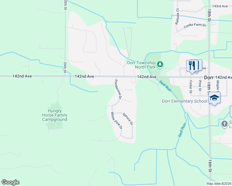 map of restaurants, bars, coffee shops, grocery stores, and more near 4158 Ponderosa Drive in Dorr
