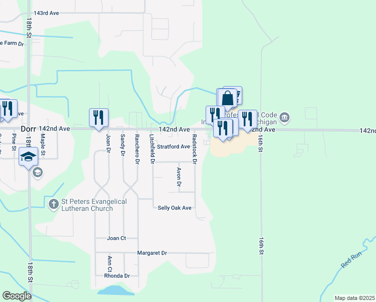map of restaurants, bars, coffee shops, grocery stores, and more near 1663 Sherwood Avenue in Dorr